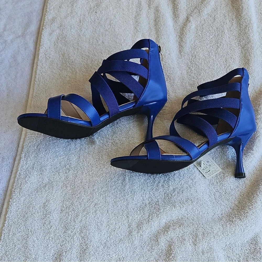 J. Adams Blue PU Strappy Stiletto Heel Open Toe Zip Closure Women's Size 10 - Picture 2 of 9